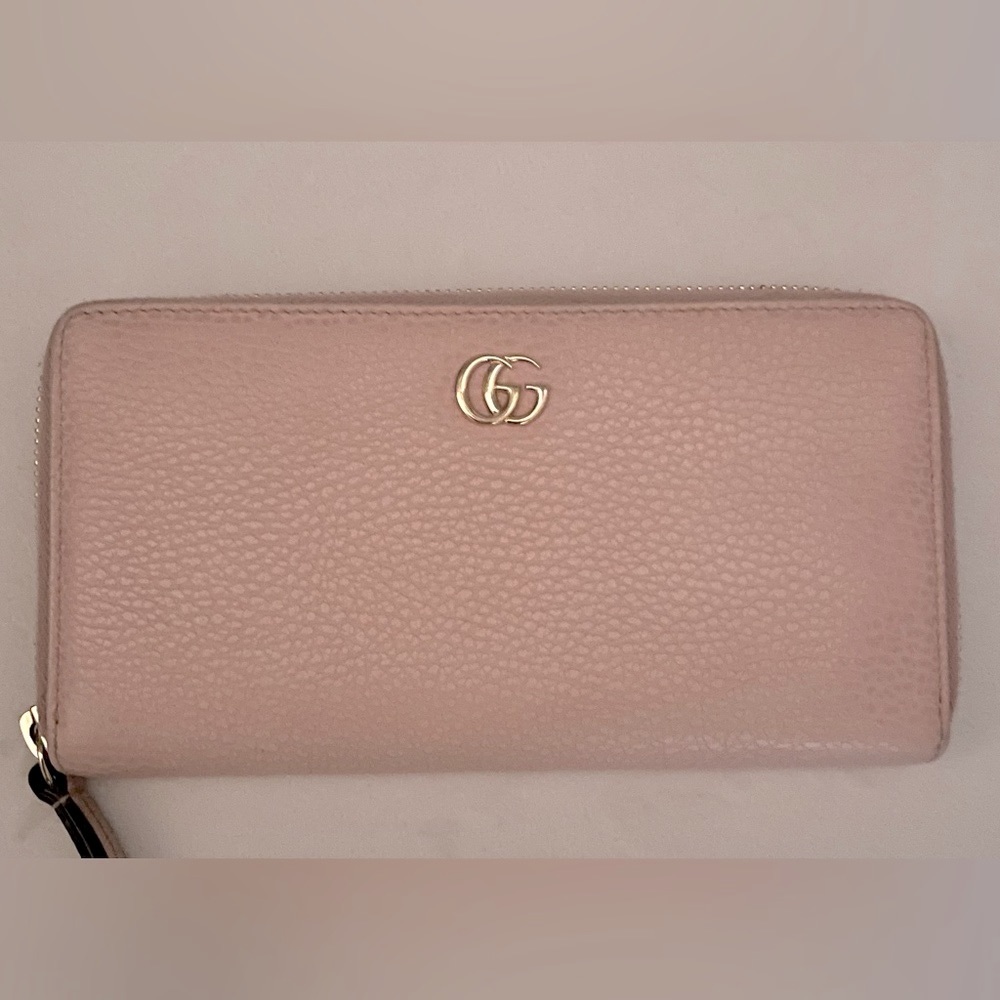 Authentic Gucci GG Marmont Pink Leather Long Zippy Wallet